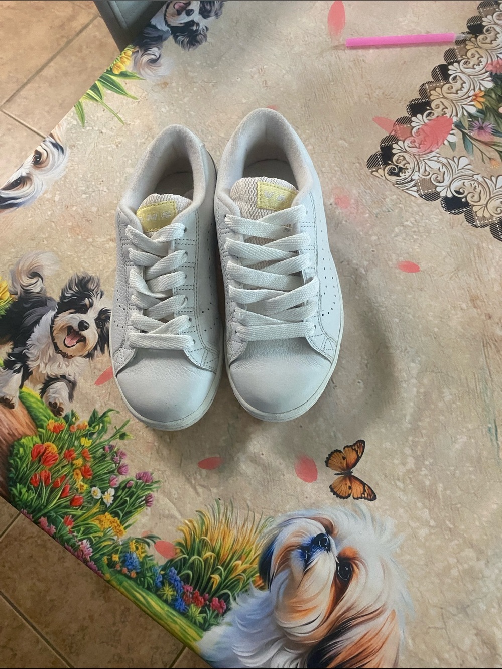 Kids White Leather Lace-Up Sneakers